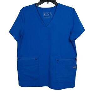 Figs Technical Collection Small Blue V-Neck Scrub Top With Pockets For Women